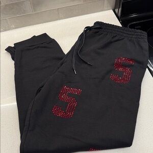 Black Jogger Pants with Red Accents